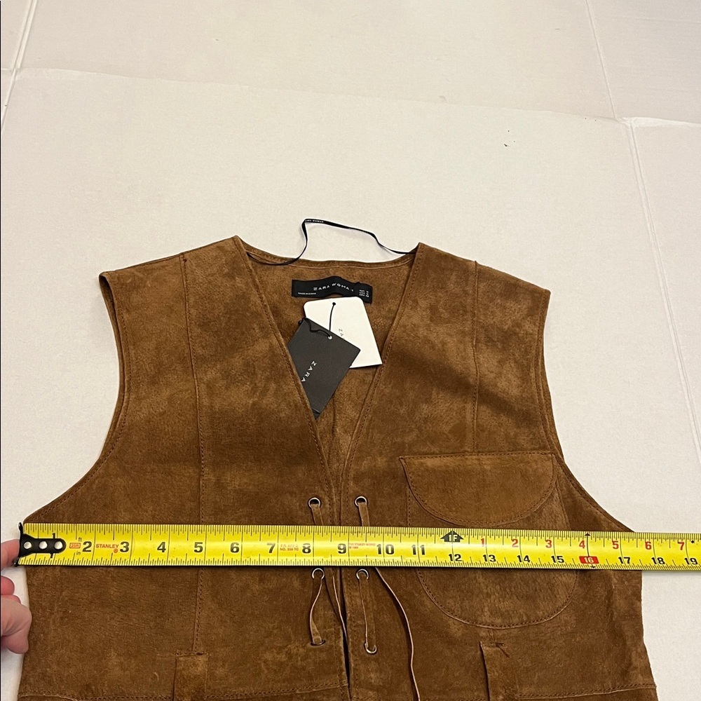 ZARA BROWN LEATHER LACE-UP FESTIVAL BOHO VEST SIZE MEDIUM - Picture 13 of 16